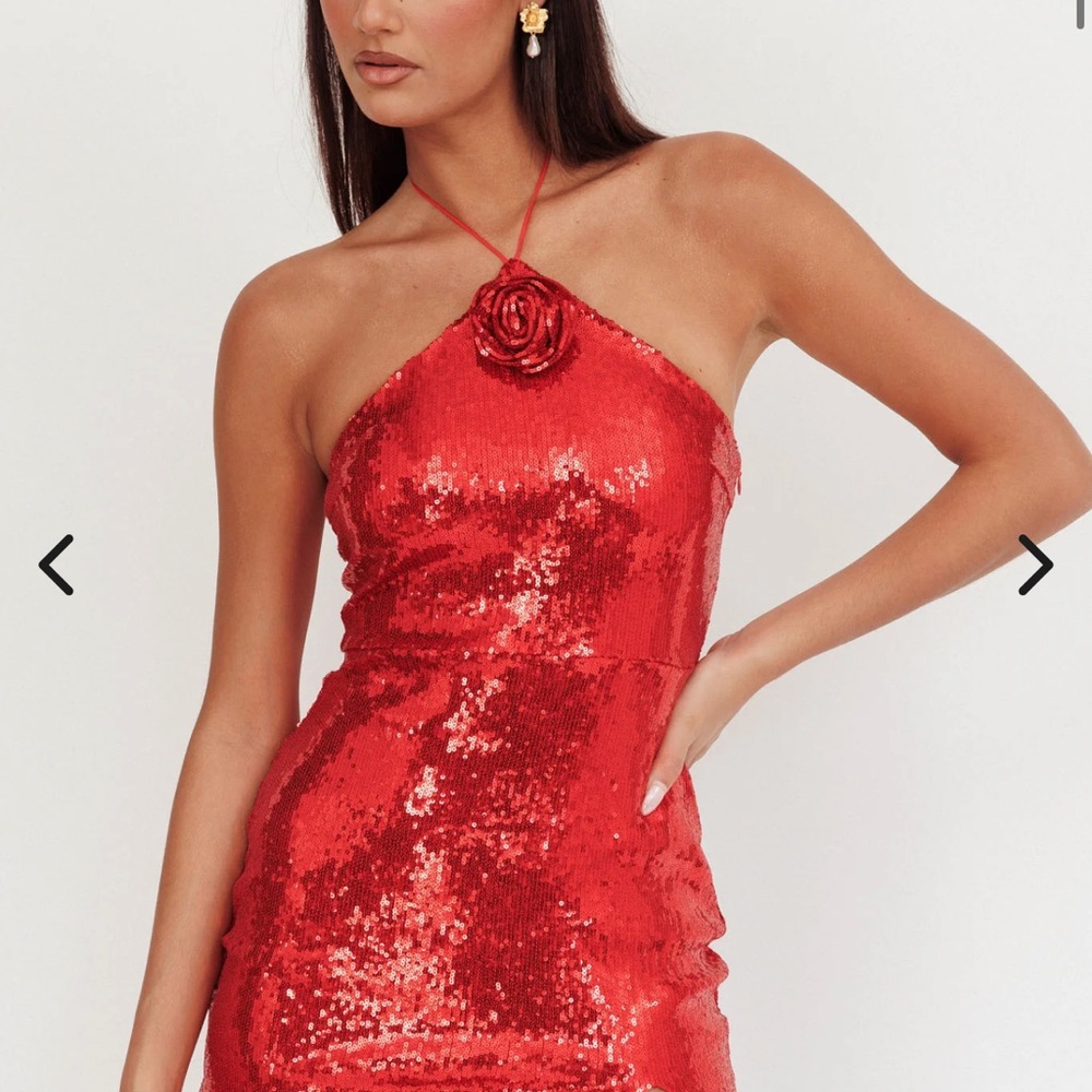 Senora Halter Sequin Mini Dress Red